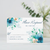 Elegante Blauwe Waterverf Bloem Bruiloft RSVP-kaar RSVP Kaartje (Staand voorkant)