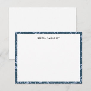 Elegante Blauwe Waterverf Bloemen Border Chic Flat Notitiekaartje