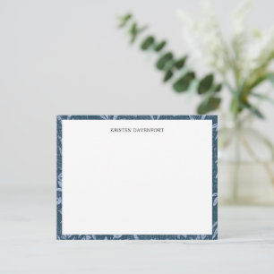 Elegante Blauwe Waterverf Bloemen Border Chic Flat Notitiekaartje