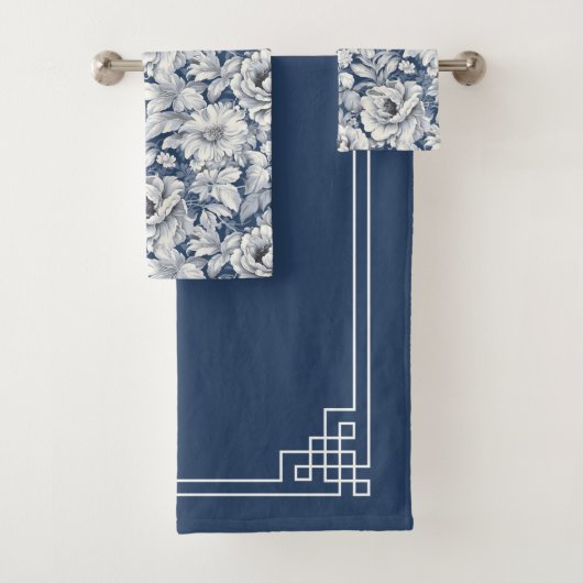 Elegante Blauwe Waterverf Bloemen Botanische Bloem Bad Handdoek (Insitu)