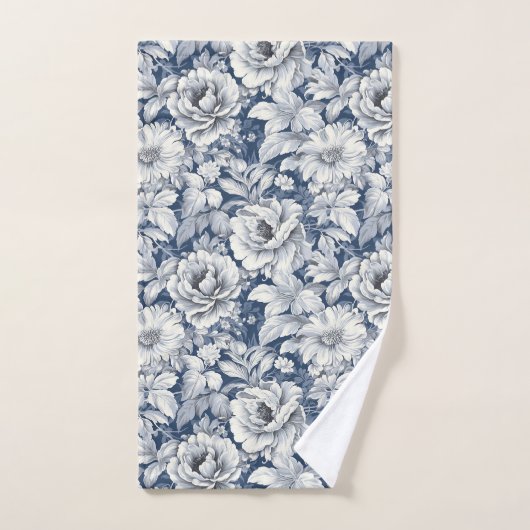 Elegante Blauwe Waterverf Bloemen Botanische Bloem Bad Handdoek (Handdoek)