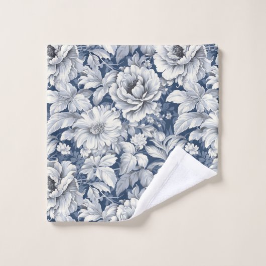 Elegante Blauwe Waterverf Bloemen Botanische Bloem Bad Handdoek (Wasdoekje)