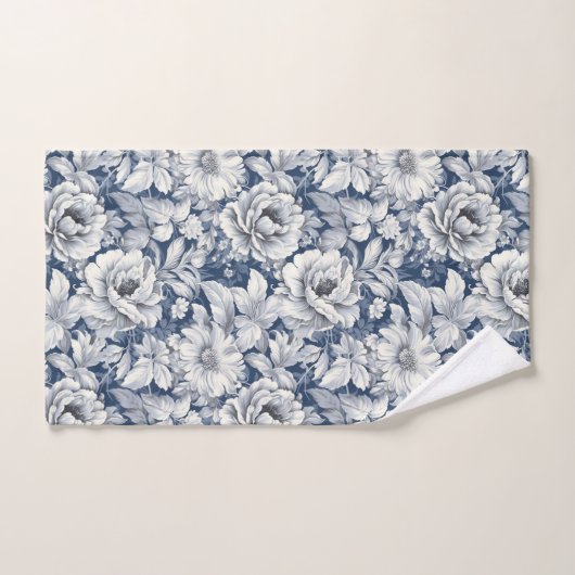 Elegante Blauwe Waterverf Bloemen Botanische Bloem Bad Handdoek (Handdoek)