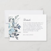 Elegante Blauwe Waterverf Bloemen Bruiloft Details RSVP Kaartje (Voorkant)