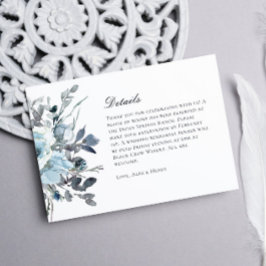 Elegante Blauwe Waterverf Bloemen Bruiloft Details RSVP Kaartje