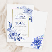 Elegante Blauwe Waterverf Bloemen Bruiloft Uitnodi Kaart