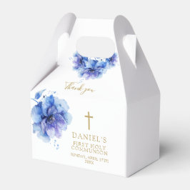Elegante Blauwe Waterverf Bloemen Heilige Communie Bedankdoosjes
