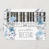Elegante Blauwe waterverf Bloemen Muziekrecital Kaart (Voorkant / Achterkant)