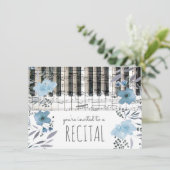 Elegante Blauwe waterverf Bloemen Muziekrecital Kaart (Staand voorkant)