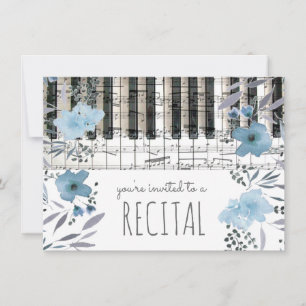 Elegante Blauwe waterverf Bloemen Muziekrecital Kaart