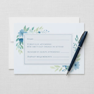 Elegante Blauwe Waterverf Bloemen RSVP Response Ka Kaart