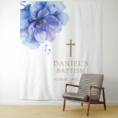 Elegante Blauwe Waterverf Bloemendoop Achtergrond Wandkleed (In situ)