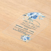 Elegante Blauwe Waterverf Botanische Bloemen Bruil Acryl Uitnodigingen (Laagn)
