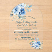 Elegante Blauwe Waterverf Botanische Bloemen Bruil Acryl Uitnodigingen (Voorkant)