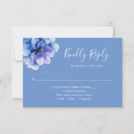 Elegante Blauwe Waterverf Botanische Bloemen Bruil RSVP Kaartje