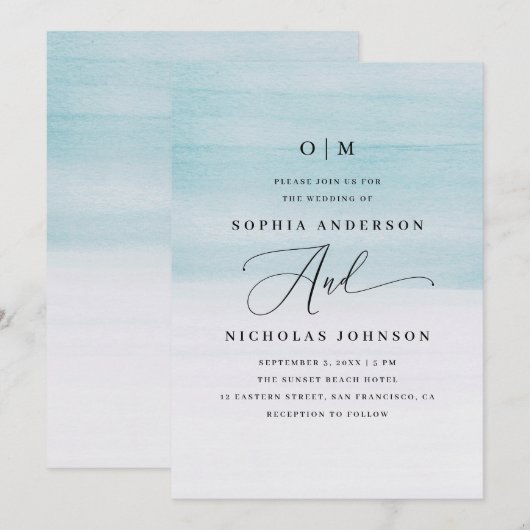 Elegante Blauwe Waterverf bruiloft | nautisch schr Kaart (Voorkant / Achterkant)