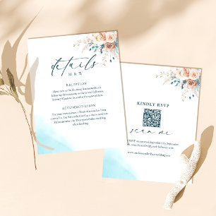 Elegante Blauwe Waterverf bruiloft RSVP Informatiekaartje