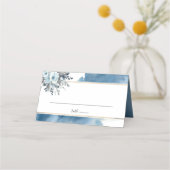 Elegante Blauwe Waterverf en Blauwe Bloemen Plaatskaartje (Voorkant)
