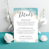 Elegante Blauwe Waterverf Gouden Bruiloft Details Informatiekaartje