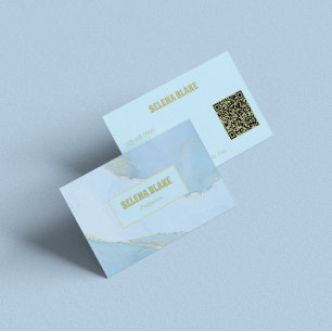 Elegante Blauwe Waterverf & Gouden Glitter - QR-co Visitekaartje