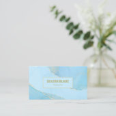 Elegante Blauwe Waterverf & Gouden Glitter - QR-co Visitekaartje (Staand voorkant)