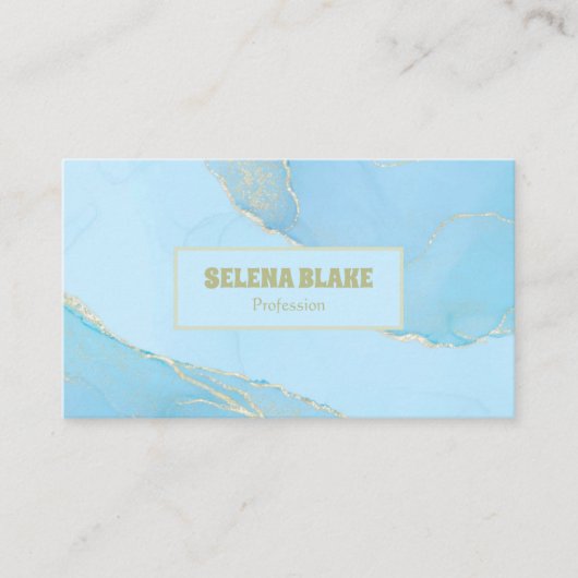 Elegante Blauwe Waterverf & Gouden Glitter - QR-co Visitekaartje (Voorkant)