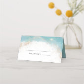 Elegante Blauwe Waterverf Gouden Glitter Trouwtafe Plaatskaartje (Voorkant)