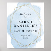 Elegante Blauwe Waterverf, Gouden Lijst Welkom Pos Poster (Voorkant)