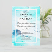 Elegante Blauwe Waterverf Huwelijksuitnodiging Kaart (Staand voorkant)