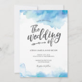 Elegante Blauwe Waterverf Huwelijksuitnodiging Kaart (Voorkant)