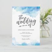 Elegante Blauwe Waterverf Huwelijksuitnodiging Kaart (Staand voorkant)