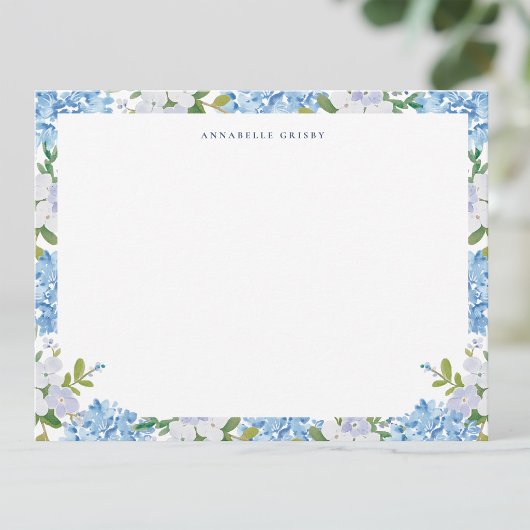 Elegante Blauwe Waterverf Hydrangea Persoonlijk Notitiekaartje
