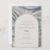 Elegante Blauwe Waterverf Ocean Swirl Bruiloft Kaart (Voorkant)