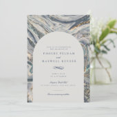 Elegante Blauwe Waterverf Ocean Swirl Bruiloft Kaart (Staand voorkant)