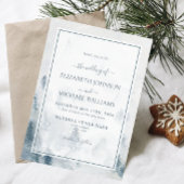 Elegante Blauwe Waterverf Pijnbomen Winterbruiloft Kaart