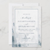 Elegante Blauwe Waterverf Pijnbomen Winterbruiloft Kaart (Voorkant)