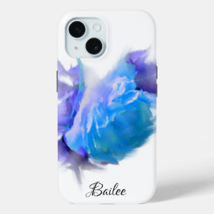 Elegante Blauwe waterverf roos Blauwe Bloemenkunst iPhone 15 Case