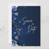 Elegante Blauwe Waterverf Save the Date Invitation Kaart (Achterkant)