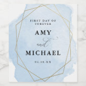 Elegante Blauwe Waterverf Splash, Gouden Geo-Lijst Wijn Etiket (Enkel label)