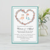 Elegante Blauwe Waterverf Tortelduifjes bruiloft Kaart (Staand voorkant)