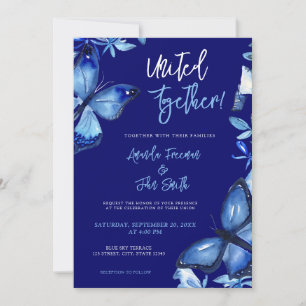 Elegante Blauwe Waterverf Vlinders Bruiloft Kaart