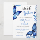 Elegante Blauwe Waterverf Vlinders Bruiloft Kaart (Voorkant / Achterkant)