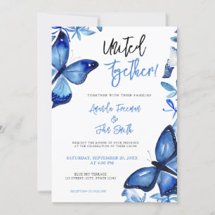 Elegante Blauwe Waterverf Vlinders Bruiloft Kaart