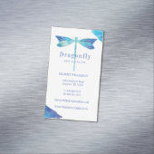 Elegante Blauwe Waterverf Wash Dragonfly Logo Magnetisch Visitekaartje (Voorbeeld)