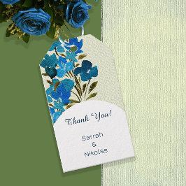 Elegante Blauwe Waterverf Wildbloemen Cadeaulabel