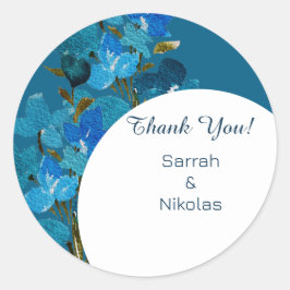 Elegante Blauwe Waterverf Wildbloemen Ronde Sticker