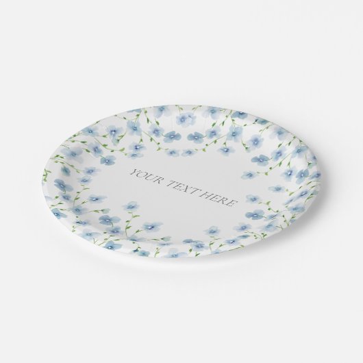 Elegante Blauwe Waterverf Wildflower Papieren Bordje (Gekanteld)