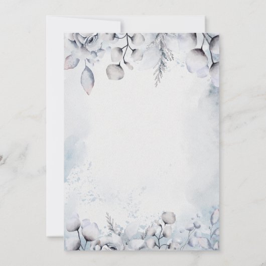 Elegante Blauwe Waterverf Winter Bloemen Huwelijk Kaart (Achterkant)