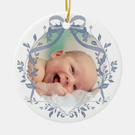 elegante blauwe waterverflijst Doop dank je wel  Keramisch Ornament