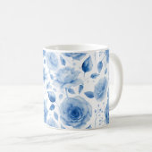 Elegante blauwe waterverfrozen klassieke mok (Voorkant rechts)